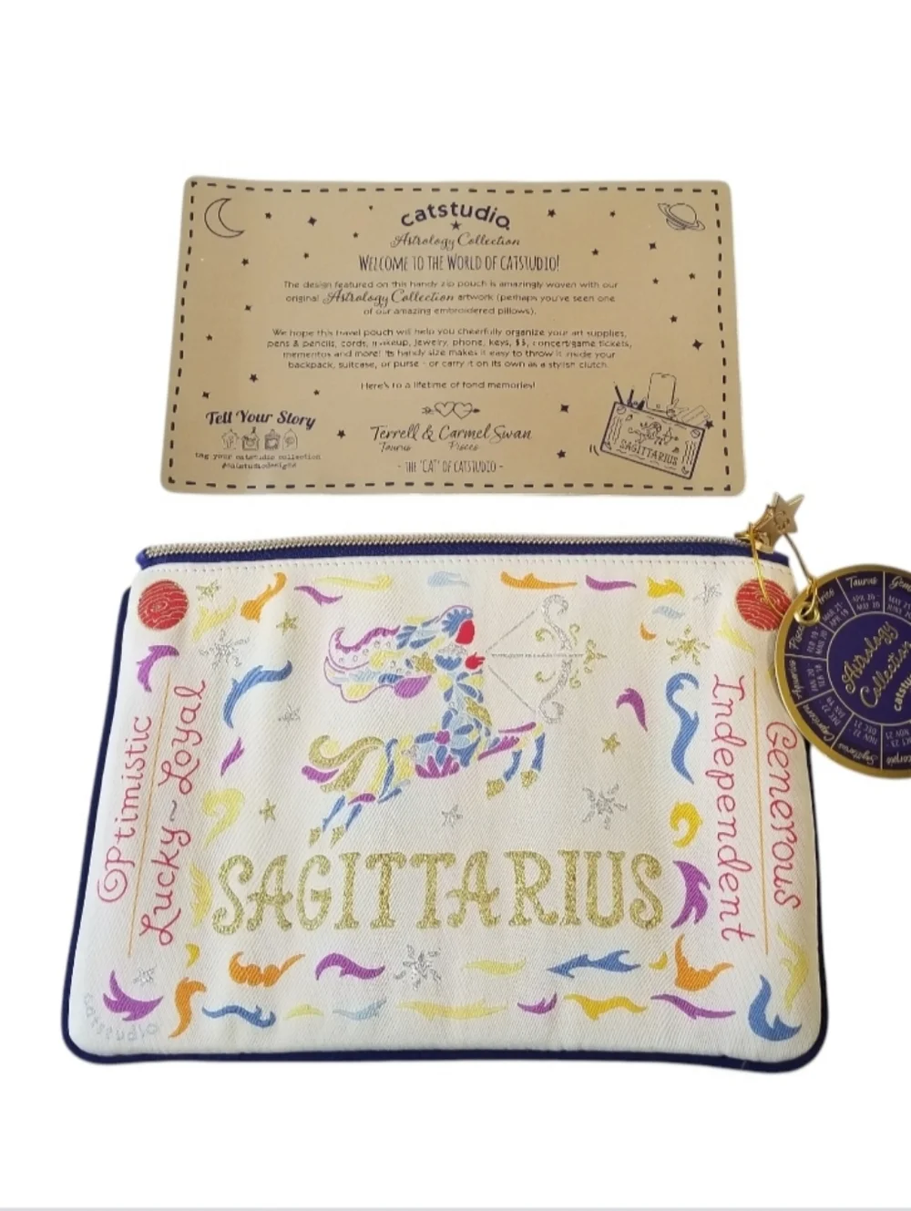 Catstudio Sagittarius Astrology Zip Pouch Zodiac Constellation Embroidered NWT